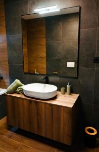 a bathroom with a sink and a large mirror at Adorable Holiday Apartment in Malinska +19 photos