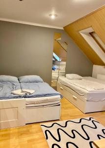 Dobrá Voda的住宿－Family Holiday home，一间带两张床的卧室和地毯