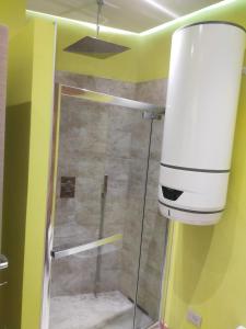 a shower with a glass door in a bathroom at La Selva Incantevole Appartamento in Colazza