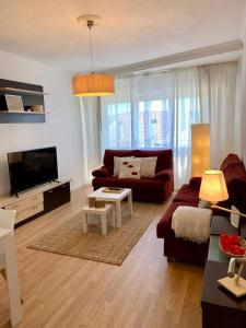a living room with a couch and a tv at N&E - Home Celanova AVD San Rosendo in Celanova