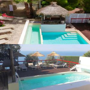 twee foto's van een zwembad met een resort bij Resort Luna Rossa in Sperlonga
