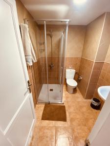 a bathroom with a shower and a toilet at VV Ancla in Puerto de Mogán