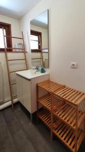 a bathroom with a sink and a mirror at Gite Puy De Dôme in Aydat