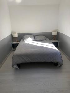 a bedroom with a bed with two lamps on either side at Appartement 1 chambre in Pouilly-sur-Loire