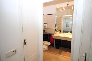 ein Badezimmer mit Toilette, Waschbecken und Spiegel in der Unterkunft Madrid, C. Mayor in Madrid