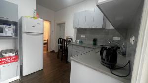 a kitchen with a white refrigerator and a counter top at Ben Gurion (1) 42 in Haifa