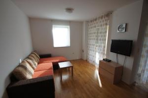 a living room with a couch and a television at Apartments with a parking space Punat, Krk - 15231 in Punat