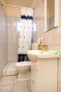 y baño con aseo, lavabo y ducha. en Apartments by the sea Lun, Pag - 9395 en Lun