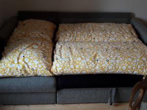 a couch with two pillows on top of it at Blick aufs Goldene Dachl in Innsbruck