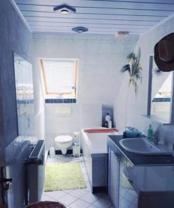 埃倫弗里德斯多夫的住宿－Gemütliche 3 Raum Wohnung im Dachgeschoss，一间带水槽、浴缸和卫生间的浴室