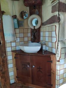 a bathroom with a sink and a mirror at Sa domu 'eccia in Urzulei