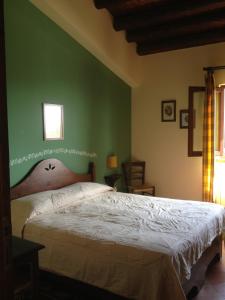 1 dormitorio con 1 cama grande y pared verde en Agriturismo Terravecchia en Castellana Sicula