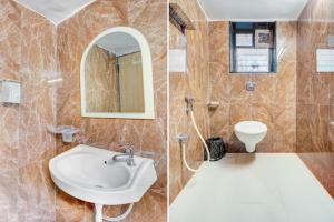 two pictures of a bathroom with a sink and a toilet at Hotel De Classico Juhu in Mumbai
