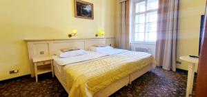 ein Hotelzimmer mit einem Bett und einem Fenster in der Unterkunft Hotel Metamorphis in Prag
