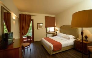 a bedroom with a bed and a desk and a television at Xenia Palace Portaria in Portariá