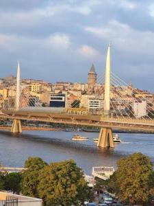 un pont sur une rivière avec une ville en arrière-plan dans l'établissement DİYAR BUDGET HOTEL, à Istanbul