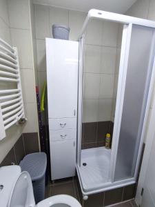ein Bad mit einer Dusche, einem WC und einem Waschbecken in der Unterkunft RELAX in Požarevac