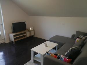 a living room with a couch and a tv at Apartment Smoljanac 12345b in Smoljanac