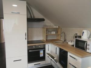 a small kitchen with a sink and a microwave at Apartment Smoljanac 12345b in Smoljanac