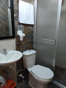 y baño con aseo, lavabo y ducha. en APARTAMENTO MEDELLIN, en Medellín