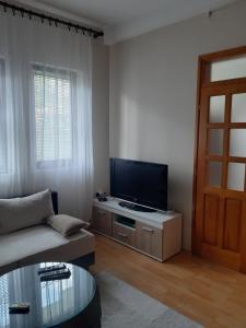 uma sala de estar com um sofá e uma televisão em Apartman Čerkez em Stolac
