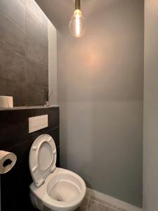 a bathroom with a toilet with a light above it at Cosy 1 bedroom Appt Proche de tout Metro à pied in Boulogne-Billancourt