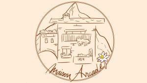 a drawing of an old building in a round frame at Maison Arcade in La Salle