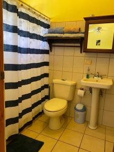 La salle de bains est pourvue de toilettes et d'un lavabo. dans l'établissement Soleil Studio Ocotal, à Sardinal