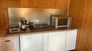 kuchenka mikrofalowa na blacie kuchennym w obiekcie Kerberrien lodge avec connection internet w mieście Plobannalec-Lesconil