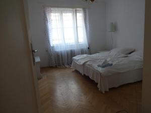 sypialnia z łóżkiem i oknem w obiekcie Helle freundliche Wohnung im Zentrum w Wiedniu