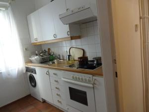 a small kitchen with a stove and a sink at Helle freundliche Wohnung im Zentrum in Vienna