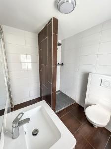 a bathroom with a sink and a toilet at Albert 18 Brussels-charleroi-airport in Charleroi