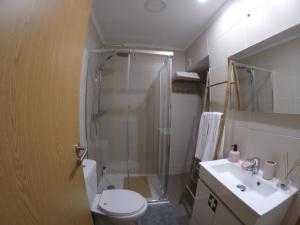 Pêro ViseuにあるCasa Cerejaのシャワー、トイレ、洗面台を備えたバスルーム