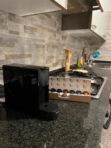 a microwave sitting on a counter in a kitchen at Appartamento al piano terra vicino all’aeroporto. in Quinto di Treviso