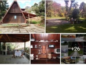 un collage de photos d'une maison et d'une chambre dans l'établissement Chalé Linda Vista 5 min. do Centro, à Nova Friburgo