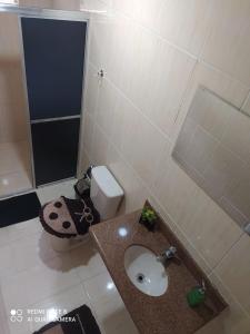 ein Badezimmer mit Waschbecken und Toilette in der Unterkunft APARTAMENTO DU VÔ - Cantinho Du Vô in Santa Teresa + 1 Foto