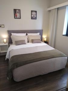 1 dormitorio con 1 cama grande y 2 almohadas en Flat Charmoso Jardim Paulista, en São Paulo