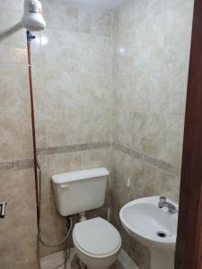 łazienka z toaletą i umywalką w obiekcie Departamento Calle San Martin ( Microcentro) w mieście San Miguel de Tucumán