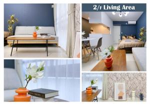 a collage of photos of a living room and a bedroom at nestay apartment tokyo ginza in Tokyo