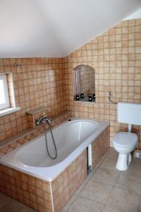 a bathroom with a tub and a toilet at Apartments by the sea Lumbarda, Korcula - 576 in Lumbarda