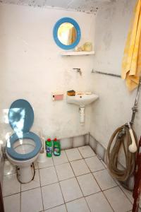 y baño con aseo azul y lavamanos. en Apartments by the sea Prozurska Luka, Mljet - 617 en Maranovići