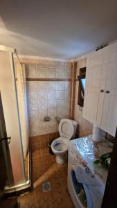 une petite salle de bain avec toilettes et lavabo dans l'établissement Halkidiki Family House, à Kalivia Poligirou 13 autres photos