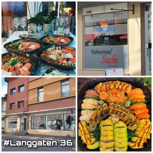 a collage of four pictures of food on display at Studio w centrum miasta Holmestrand, Norwegia in Holmestrand