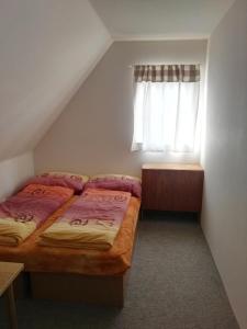 a bedroom with two beds and a window at Chalupa u Matúšů Jeseníky in Dolní Moravice