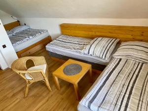 a room with two beds and a chair and a table at Apartmán Ivko in Letohrad