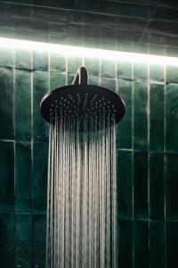 een douche met een douchekop in de badkamer bij DOM1872 apartments in Trieste