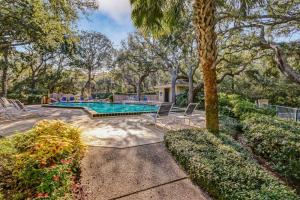 a swimming pool with chairs and a palm tree at 1029 Captains Court in Fernandina Beach