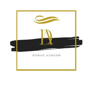 a logo for a cosmetics shop with a gold symbol at DomusAuroom, il tuo RELAX in Viareggio