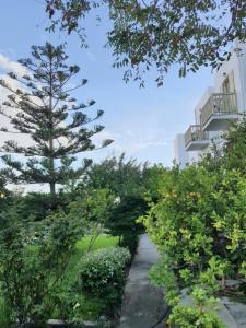 キオニアにあるVidalis Hotelの木々や茂みのある庭を通る小道