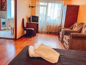 - un salon avec un canapé et une télévision dans l'établissement apartment near metro station Darnitsa, à Kiev